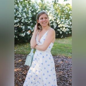 BerryGo Blue Floral Pearl Button Midi Dress Cottagecore Size L